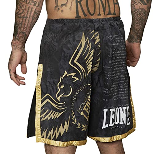 Leone 1947 LEGIONARIVS II MMA SHORTS, Unisex, Wide Slit, XXL, Black/Gold, AB790 [Authentic]