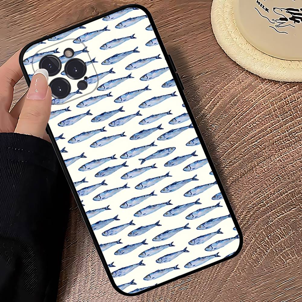 Sardines Fish Soft Back Phone Cover Case For IPhone 17 16 Pro Max 15 12 11 16e 13 Mini 14 15 Plus