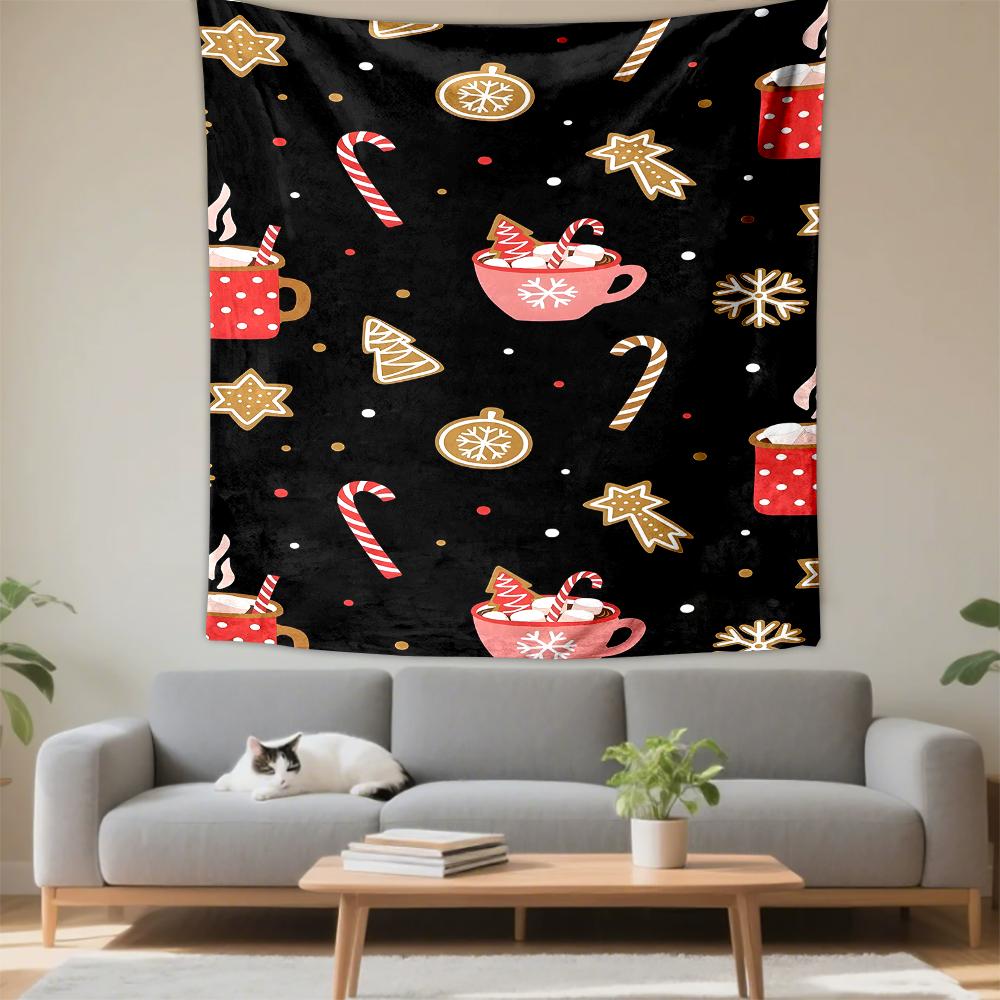 Christmas candy cane cocoa cup snowflakes holiday Patterned tapestry for bedroom and living room home decor sofas