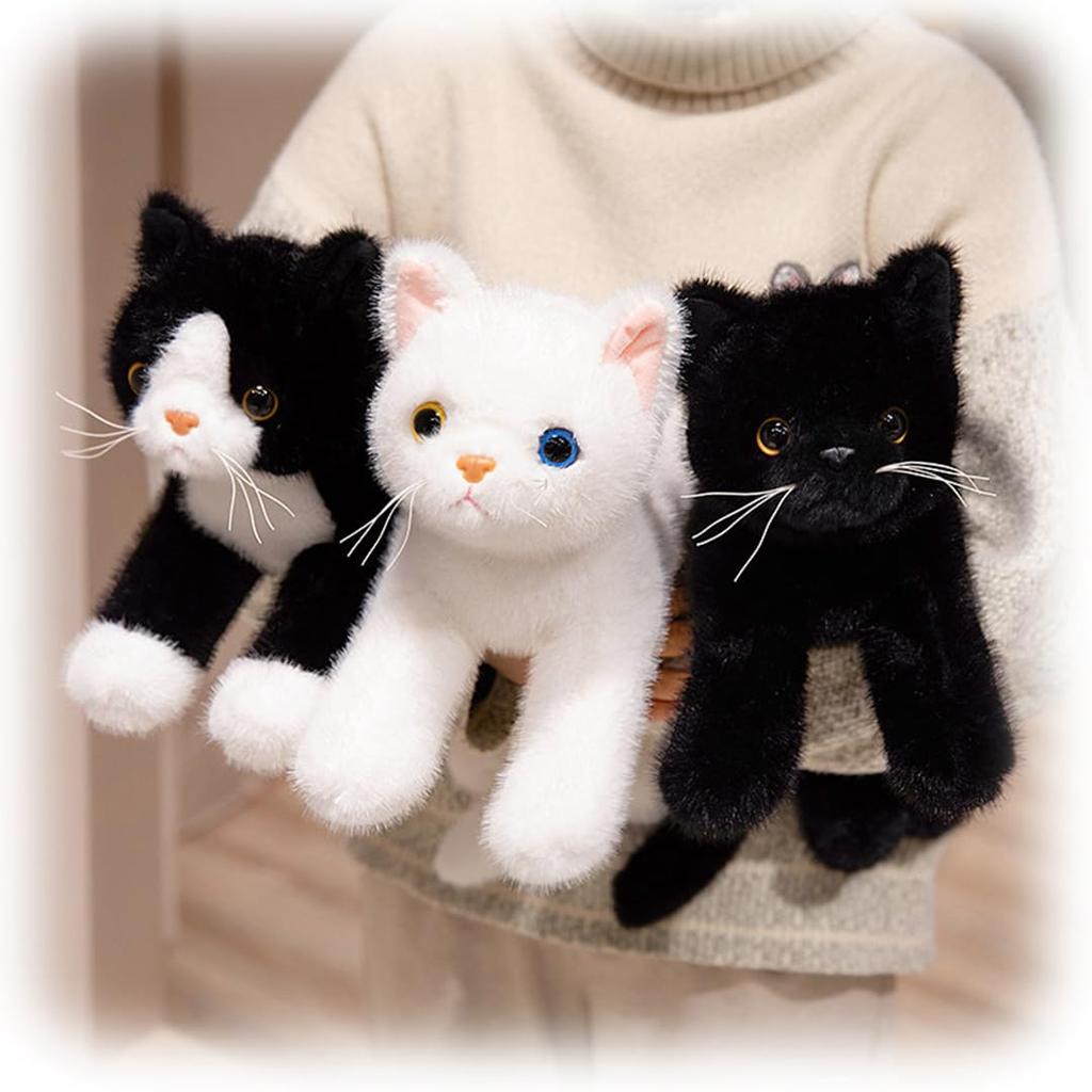 Schwarz-Weiß Katze Plüschtier mit einer schwarz-weißen getigerten Katze Lebensecht Flauschiger Katzenkörper Realistisch Niedlich Weich Kuschel Geburtstag 47cm Design, Kissen,