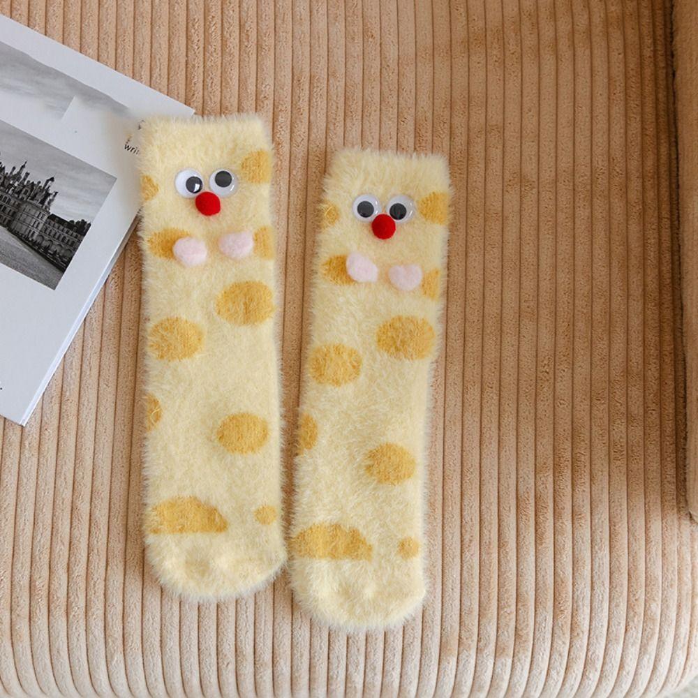 Cute Eyes Plush Dot Socks Soft Thicken Warm Socks Ins Mink Fur Socks Girls