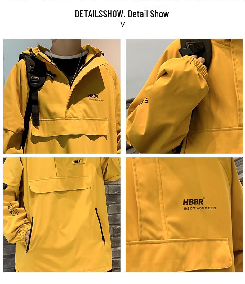 Męska modna kurtka wiatrówka z kapturem: Bluza z zamkiem 1/2 na wiosnę/jesień w stylu ulicznym