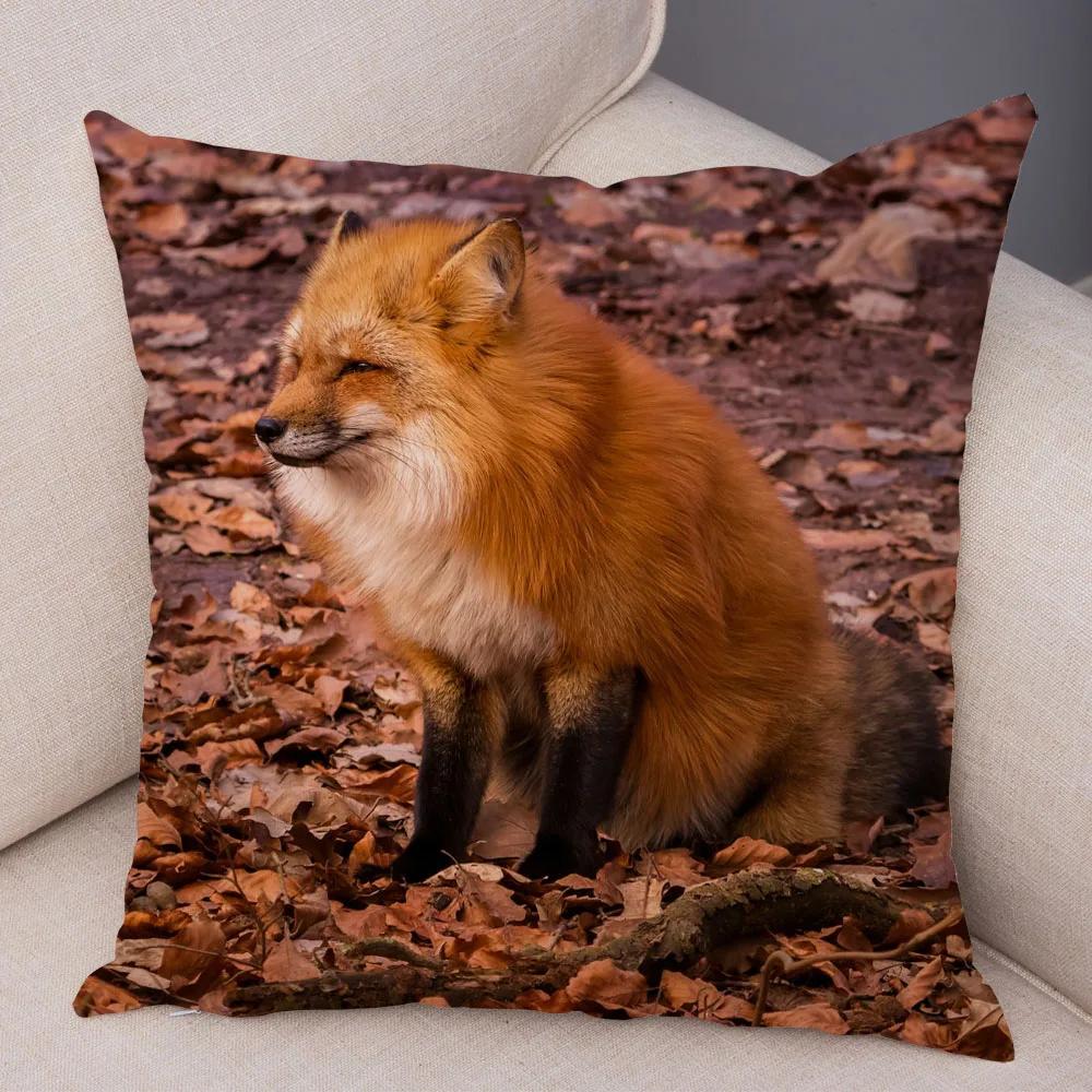 Cute Wild Fox Print Pillowcase Decorative  Animal  Polyester Cushion Cover for Sofa Home Car