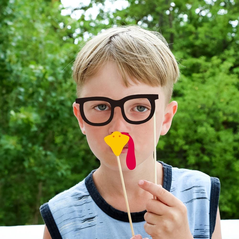 21pcs Cartoon Party Paper Frame Mask Handheld Frame Prop Thanksgiving Day