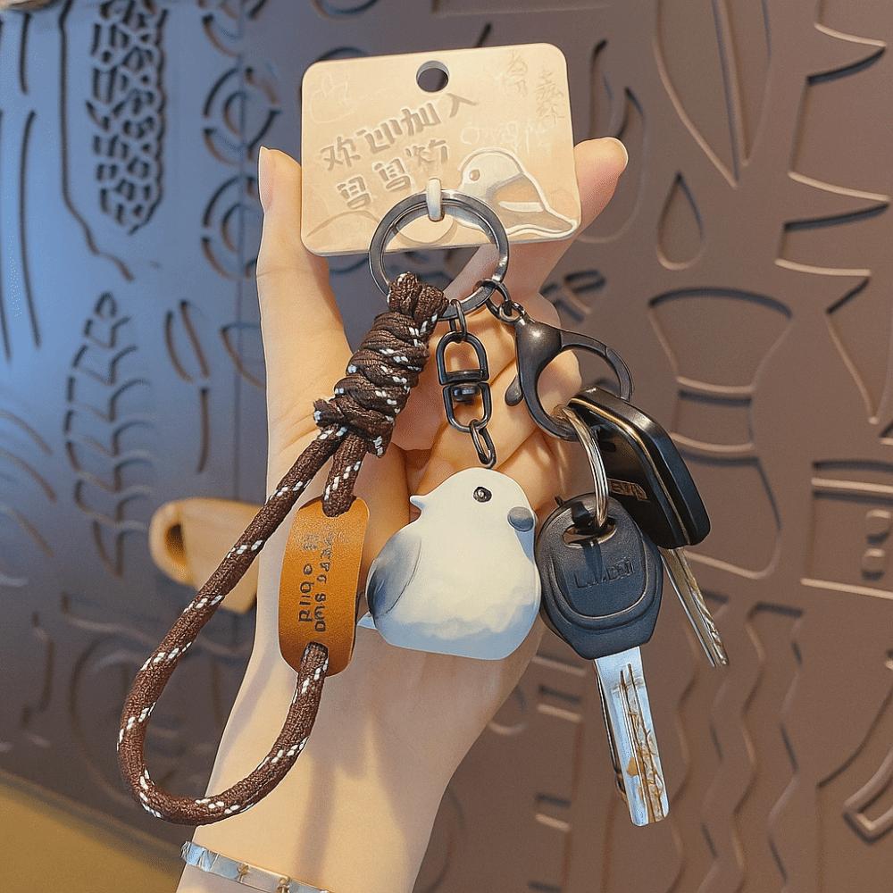 Porta-Chaves Animal Chapim Azul Cinzento Desenho Animado Pássaro Pérola Chaveiro Imitação Escultura em Madeira Chaveiro Crianças