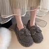 New Women's Single Shoes Wind One Pedal Fairy Bow Flat Bottom Velvet 2025 Fluffy Shoes Women's Warm Autumn and Winter Cotton Shoes