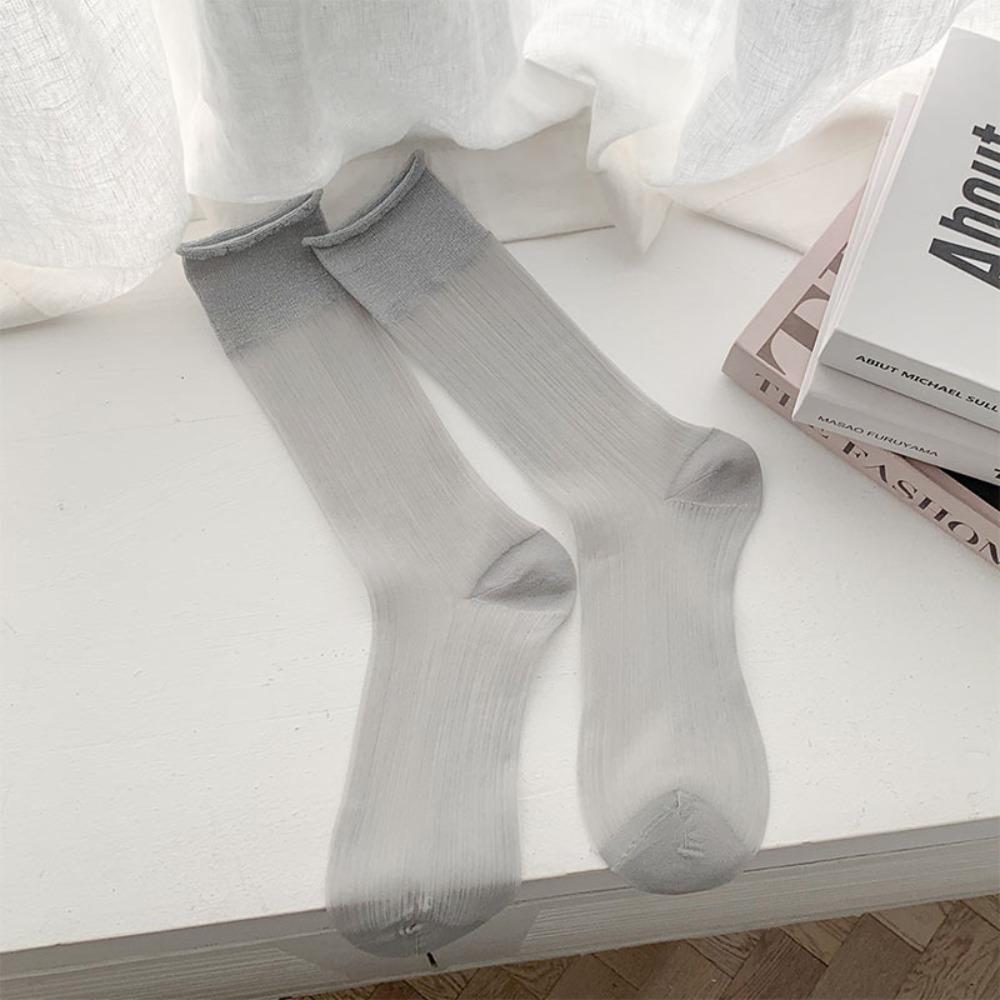 Korean Silver Thread Lolita Stockings Sweet Mid Length Socks Fashion Ties Stacked Socks