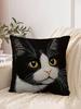 1Pc Tuxedo Cat Pillow Cover, Polyester 2D Double-Sided Print, Soft Square Cushion Case For Sofa & Bedroom, Realistic Cat Pattern