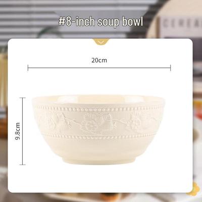 KANGMO Bols à soupe en céramique de 8 pouces avec motif rose en relief