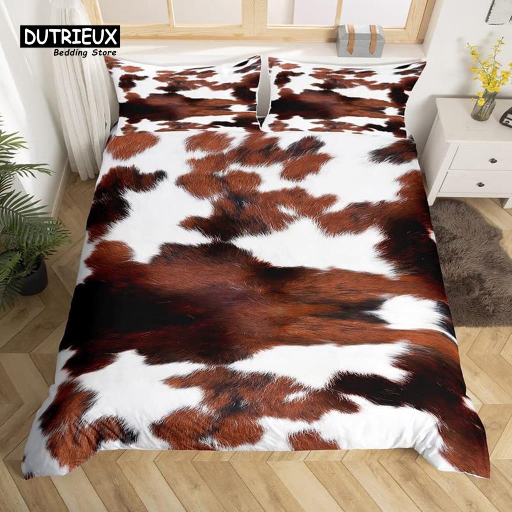 Cowhide Sunflower Duvet Cover Western Farm Animal Skin Bedding Set Microfiber Cow Fur Comforter Cover Twin For Boys Girls Room