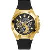 Ceas pentru bărbați cu cadran multifuncțional de culoare aurie, curea din cauciuc negru, pentru purtare zilnică și sporturi în aer liber GW0334G2
