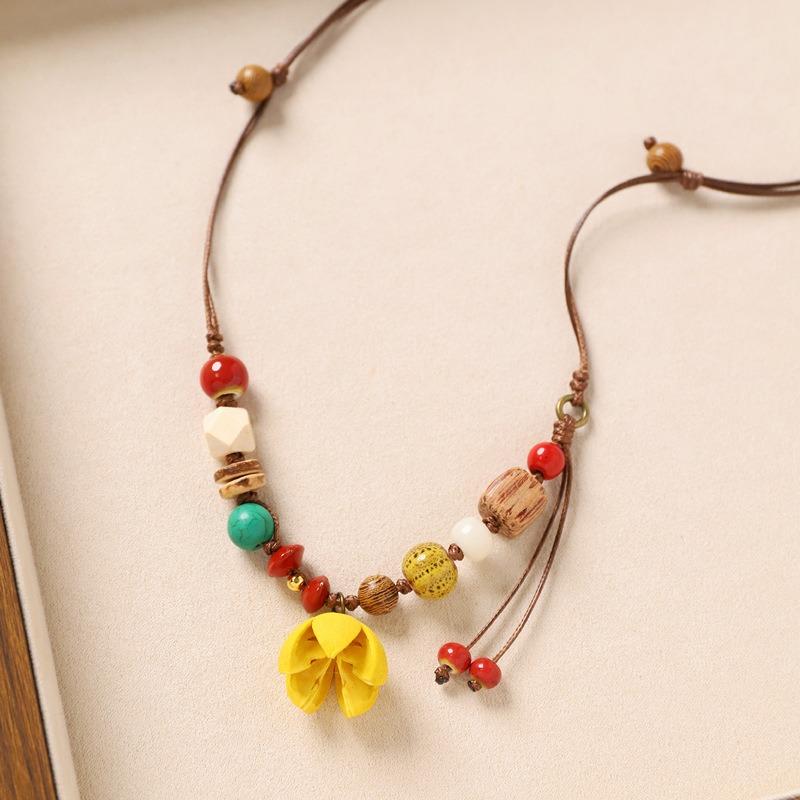 Colier original design plantă fruct ghindă împletită lanț lung literar pentru pulover accesorii pentru femei