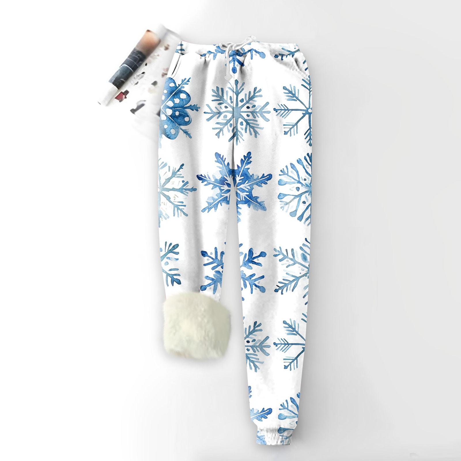 

Женские модные рождественские спортивные свободные утолщенные теплые флисовые брюки с принтом S