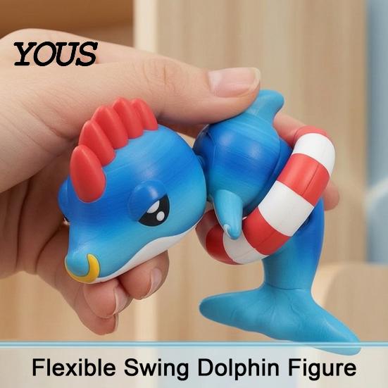 Artikuliertes Delfin-Spielzeug 3D-gedruckte Figur, Schwimmring Fidget Toy, Flexible Gelenke Dekoration für Rucksack Handtasche Geldbörse Anhänger Rucksäcke Anhänger