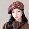 Plaid Beret Children'S Season Big Head Circumference Showing Face Small Pumpkin Hat Retro Literary Temperament Painter Hat