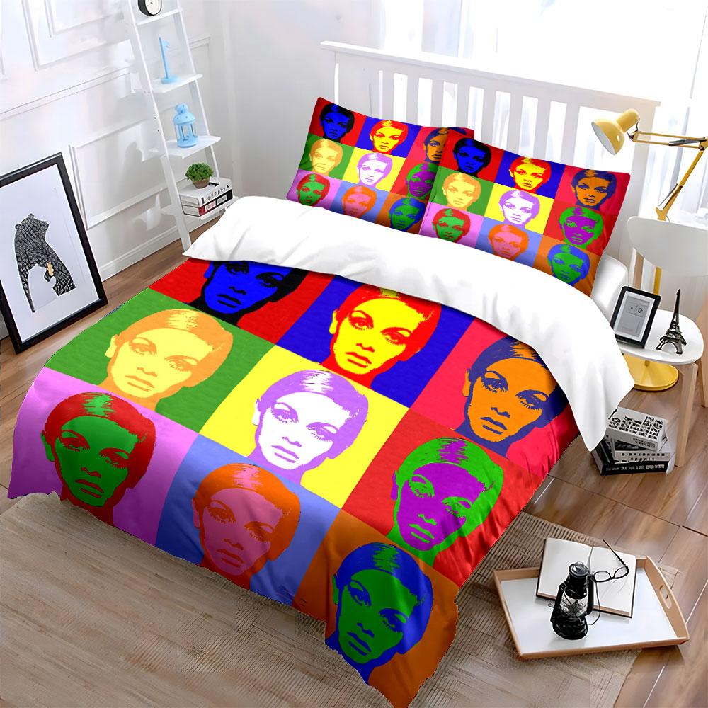 Pop Art Colorful Female Portrait Bedding Duvet Cover Set Duvet Cover Pillowcases (1*Duvet Cover 2*Pillowcases, without duvet insert)