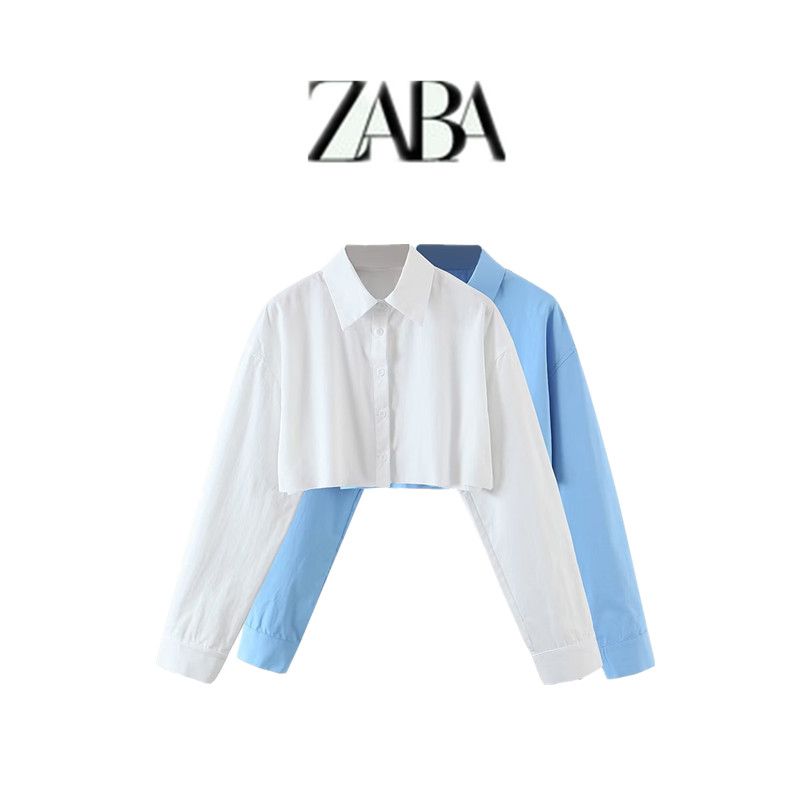 Ur European and American-Style Long-Sleeved Lapel Ripped Hot Girl Midriff Outfit Shirt