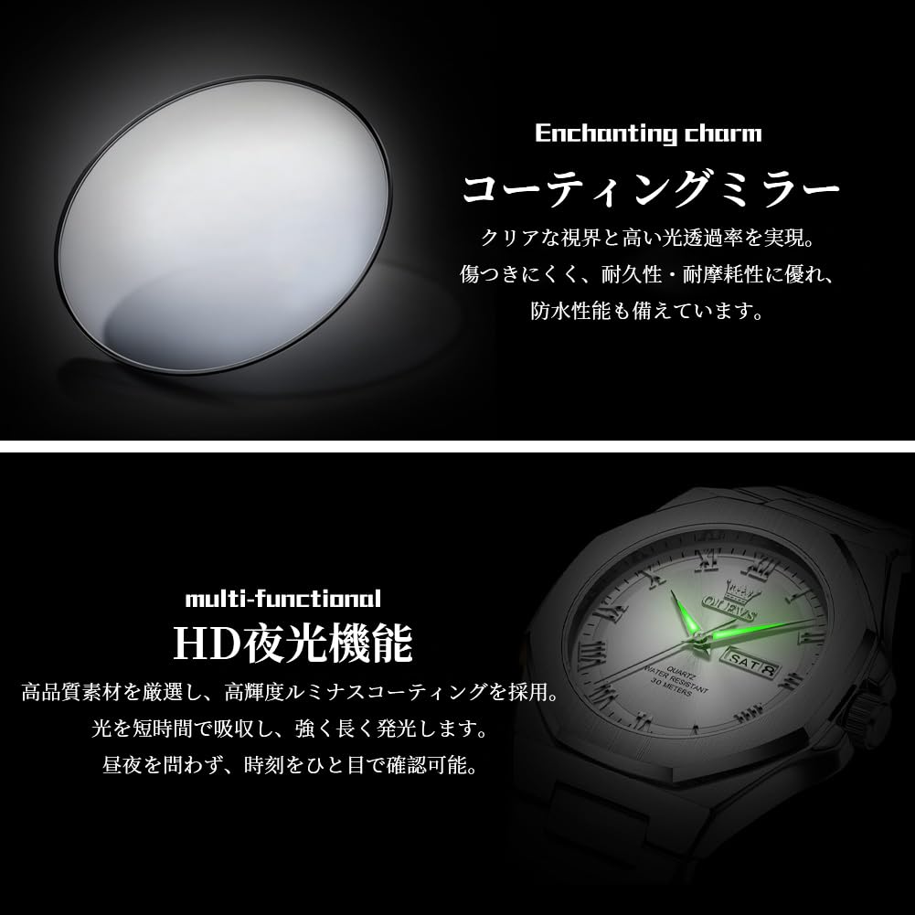 OLEVS Stylish Square Men's Business Watch Waterproof Luminous Quartz Date White Stainless Steel