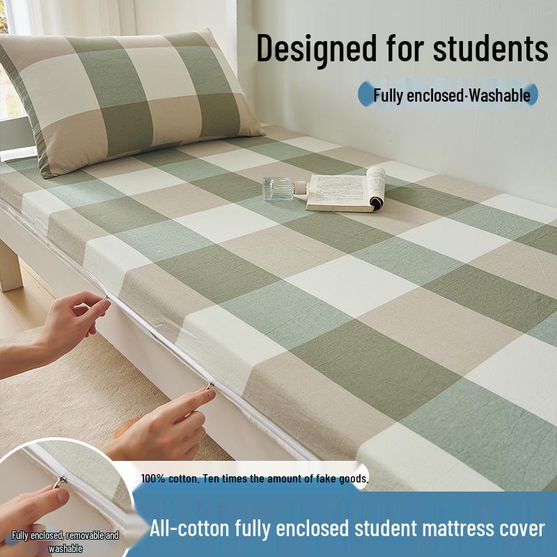 Class A 100% Cotton Zippered Mattress Protector for Student Dormitory - Single Bed, Dustproof Pure Cotton Cover.
