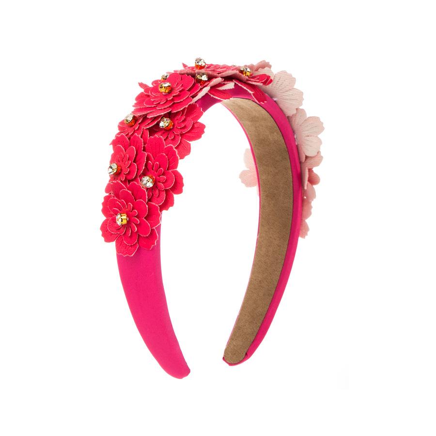 

2026 Headband, Korean Version of Small Fresh Color Flower Headdress, Glass Diamond Retro Headband Women s Trendy Headband Hair Accessories рожевий червоний колір