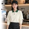 Customizable Pure Cotton Long-Sleeved Autumn/Winter Barista Uniforms for Milk Tea Shops, Dessert Shops, Fast Food Restaurants, and Catering.