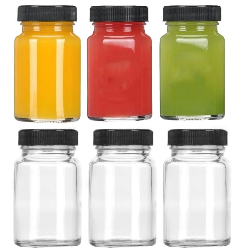 6Pcs 2oz Glass Shot Bottles with Caps - Mini Transparent Travel Bottles for Ginger Beer, Health Tonics, Juice, Samples & Whiskey
