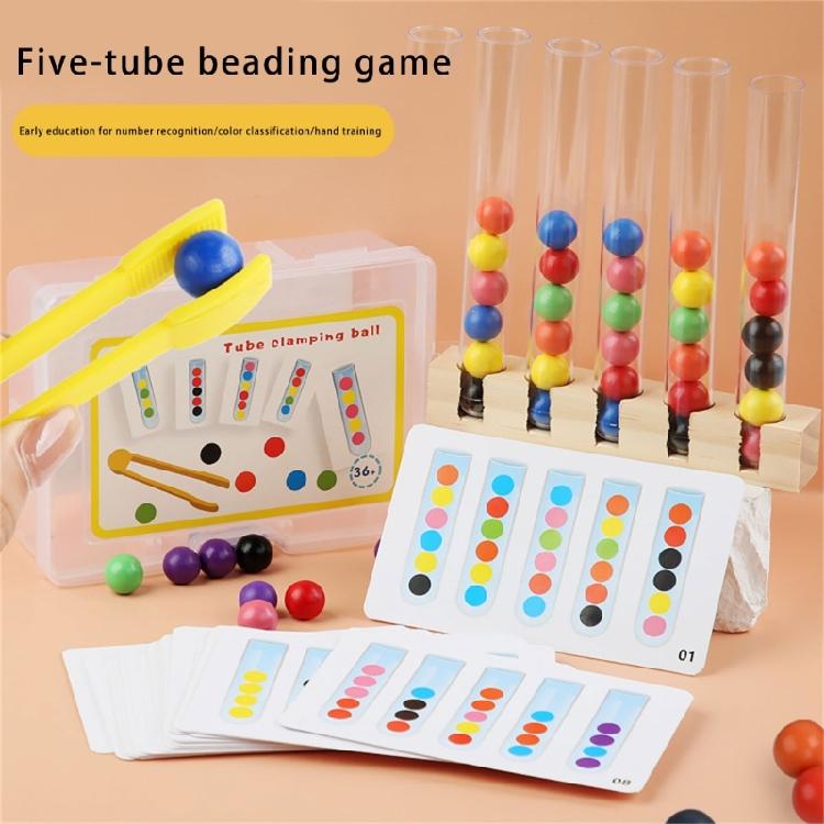 Interactive Bead Clamp Tube Toy Color Sorting Game Playset for Toddler Concentration Fine Motor Learning Activity Toy