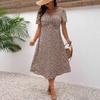 Elegantes Übersee-Leopardenmuster Übergrößenkleid - Damen Kurzarm Verdrehtes Design