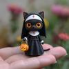 Halloween Nun Cat Statue Black Cat Figurine with Pumpkin Bucket Gothic Witchy Decor Fantasy Collectible Sculpture for Cat Lovers