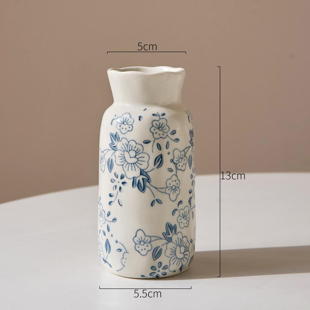 Vintage Crackle Glaze Ceramic Vase Floral Pattern Pot for Hydroponics Cut Flowers Garden Home Decor Rustic Festival Gifts