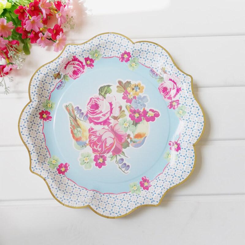 OIMG Blue Flower Irregular Party Paper Plates