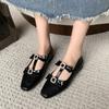 Fashion Flat Shoes Spring New Square Head Shallow Mouth Crystal Buckle Butterfly Knot Set Foot Soft Sole Non-slip Single Shoes