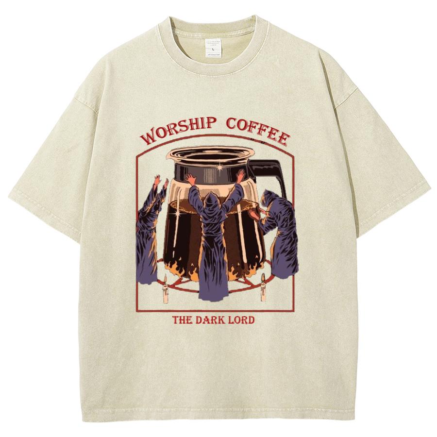 American Retro Unisex Oversized T-Shirt Washed Cotton Wizard Print Loose Short Sleeve Harajuku Style Comfortable Top