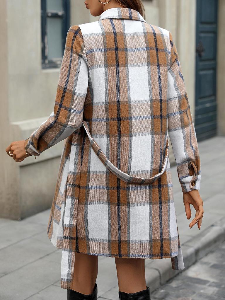 Plaid Tie-Waist A-Line Midi Dress - European-American Commuter Style for Autumn/Winter