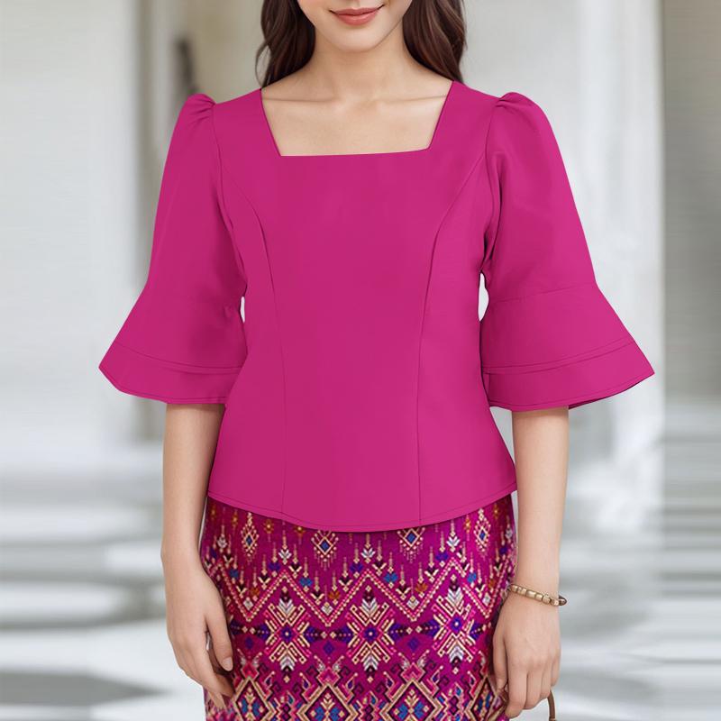 ZANZEA Women Casual Square Collar Flare Half Sleeve Summer Blouse