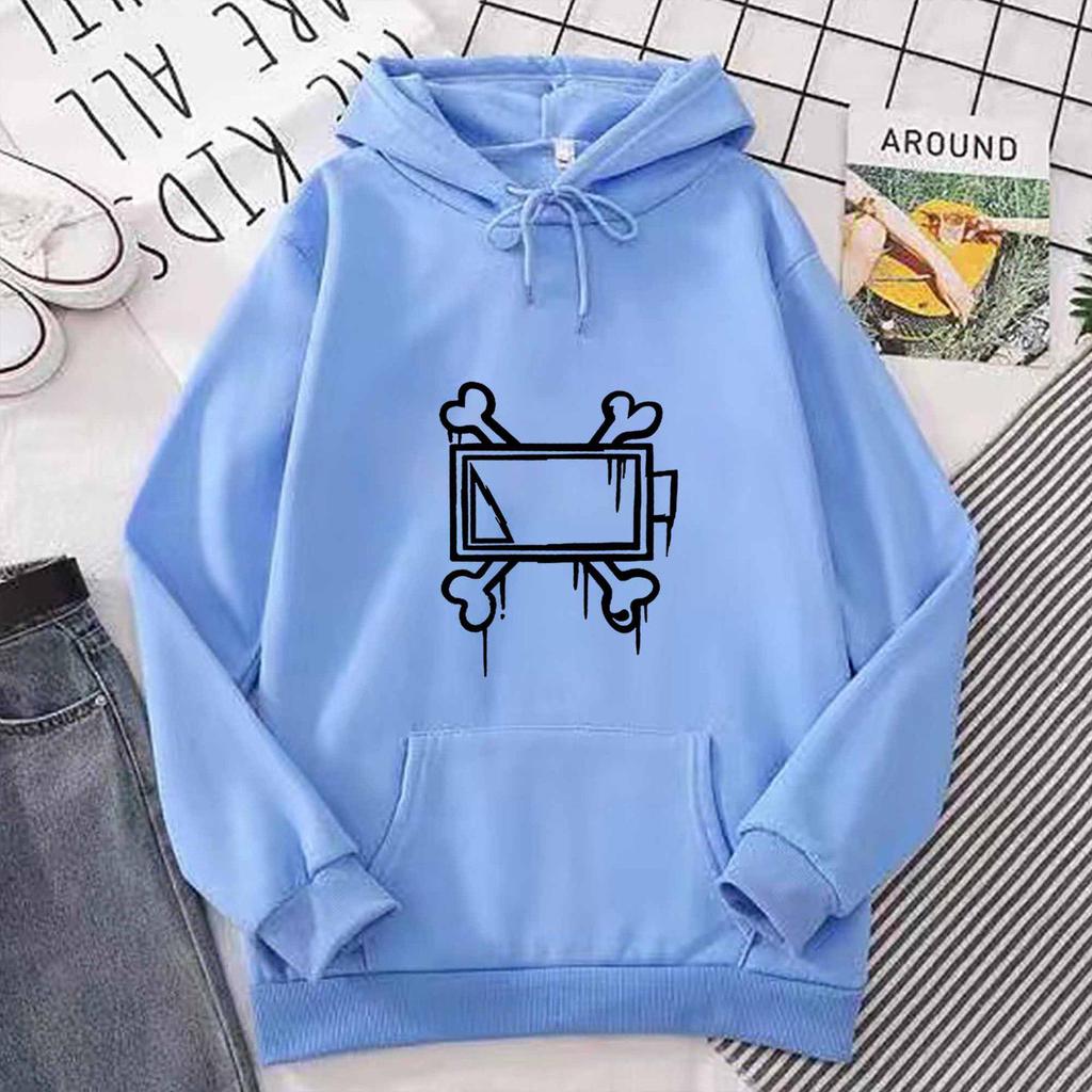 Unisex Herbst/Winter Hoodie Sweatshirt mit Knochenprint, überschnittenen Schultern und Rippdetails