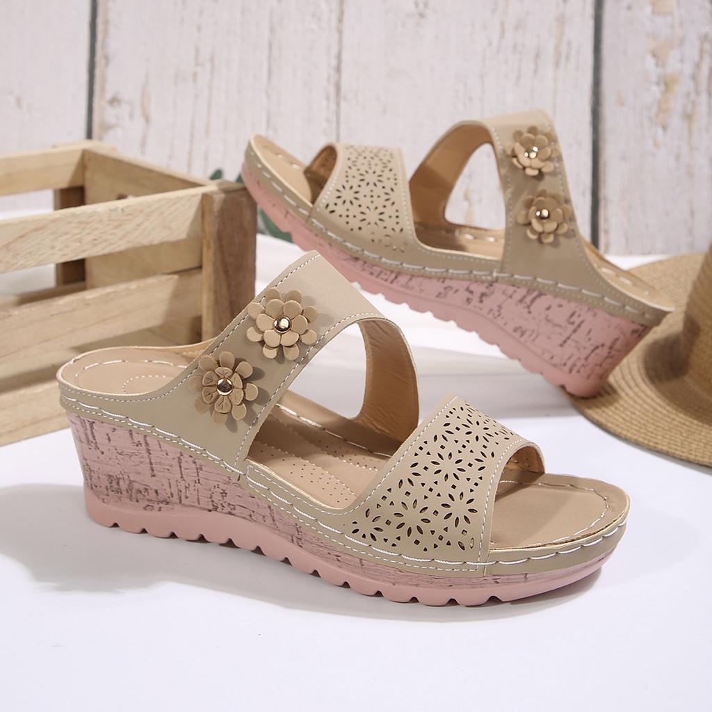 2025 New Plus Size Wedge Slippers Women's Shoes Summer Cutout Wedge Fish Mouth Wedge Platform Beach Slippers