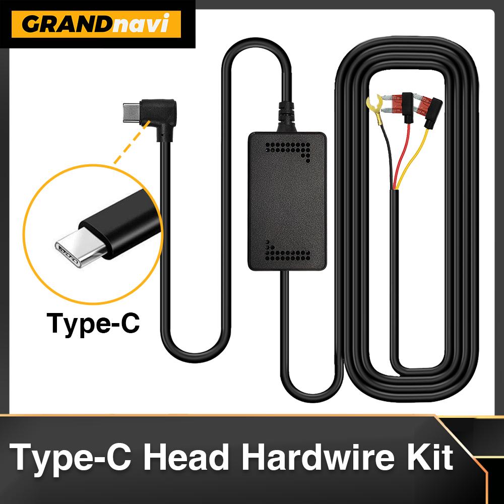 GRANDnavi 5V Buck Line Type-C Car Charger Wire Kit Hardwire Kit For Dash Cam Reaview Mirror 24H Parking Monitoring