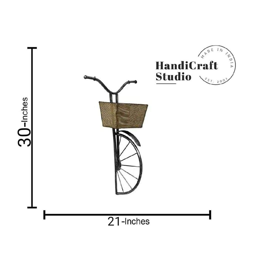 Żelazny rower ścienny do książek, dekoracyjny kwiatowy - (Czarny, Średni) 76,2L x 53,3W centymetrów, metal