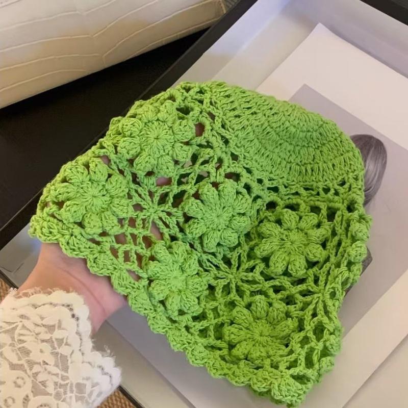 Flower Hat Pile Thin Retro Handmade Breathable Woven Versatile Hollow Hook Flower Knitted Toe Cap Yarn Hat