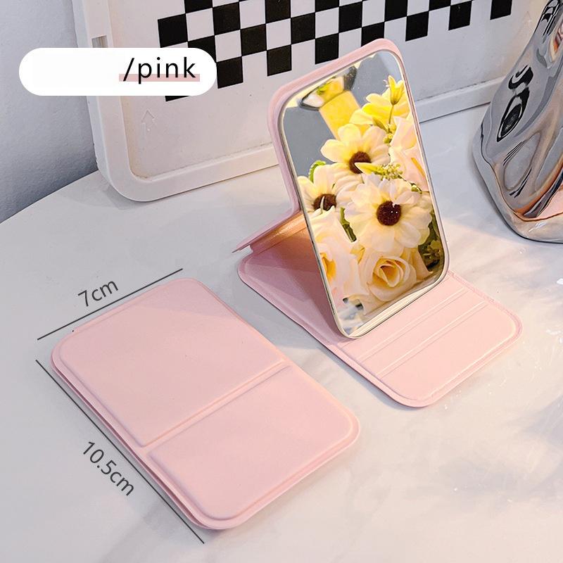 1pc Mirror Makeup Mirror Portable Folding Mirror Girl Makeup Mirror HD Desktop Stand up Mini Portable Small Mirror Travel 10.5x7cm розовый