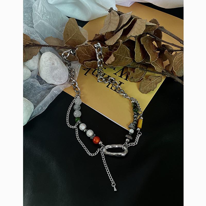 Geometric Pearl Drop Necklace With Stainless Steel Chain For Women And Men