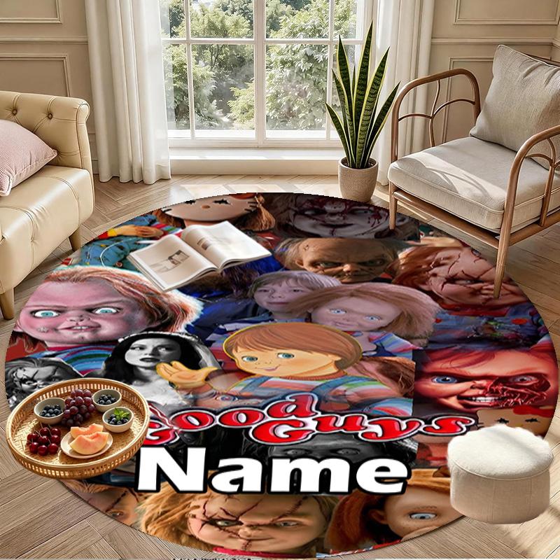 Custom Name Personalized Bride of Chucky Print Round Rug, Versatile Home Decor Carpet, for Playroom, Apartment, Balcony, Entryway, Hallway Gift