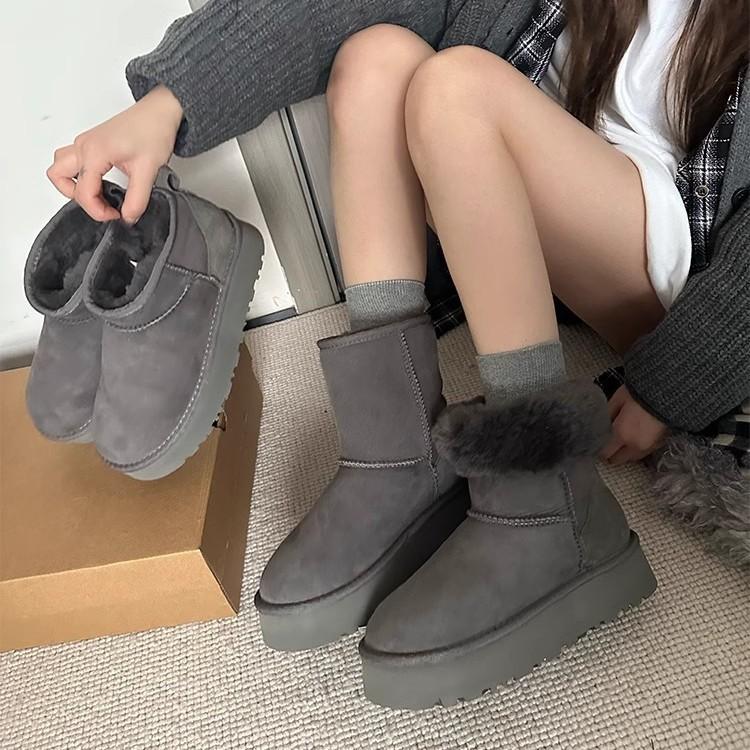 Yueyu gray versatile thick-soled snow boots women's sheepskin and fur integrated 2025 winter velvet thickened short tube snow cotton