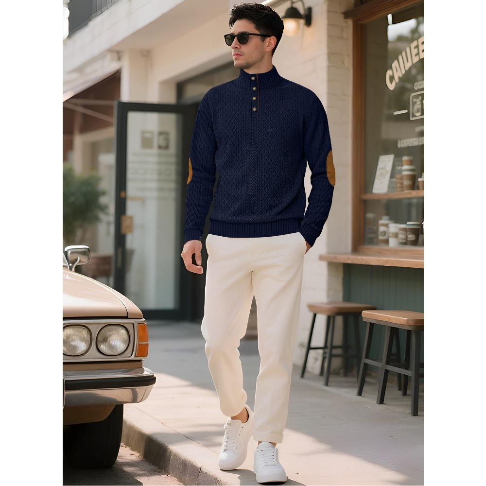 Herren Langarm Button-Down Stehkragen Sweatshirt mit Jacquard-Webart für lässige Sportbekleidung