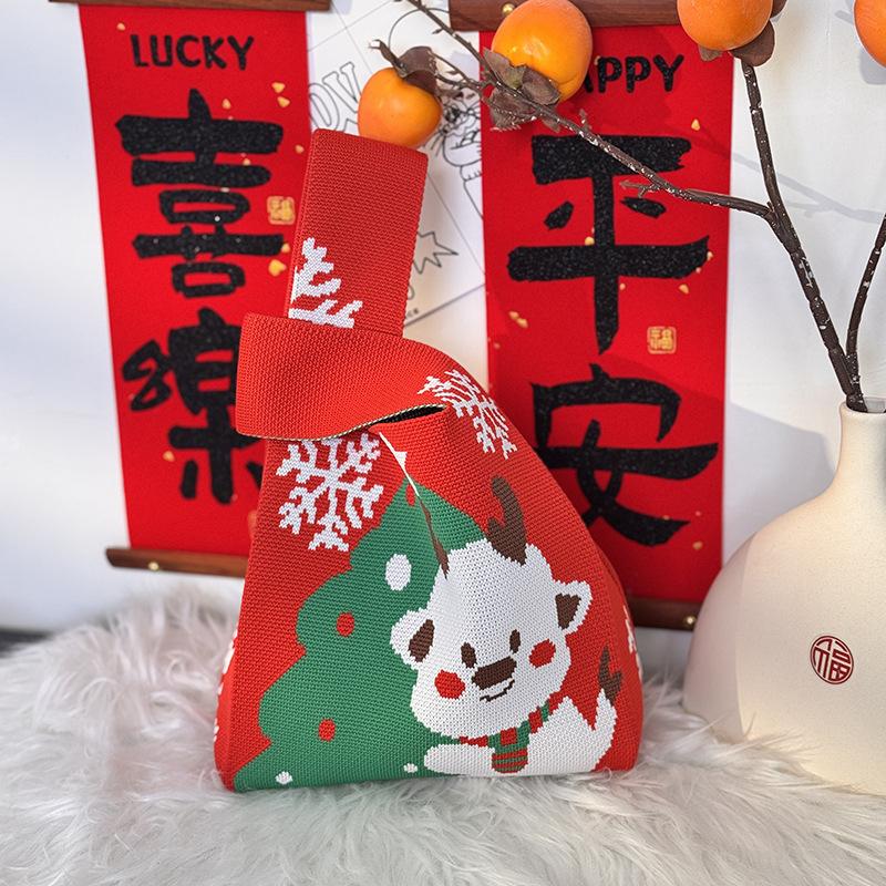 

Merry Christmas Gift Bag Christmas Eve Apple Candy Bag Canvas Handbag Santa Claus Knitted Storage Bag Decor Holiday Gifts A12