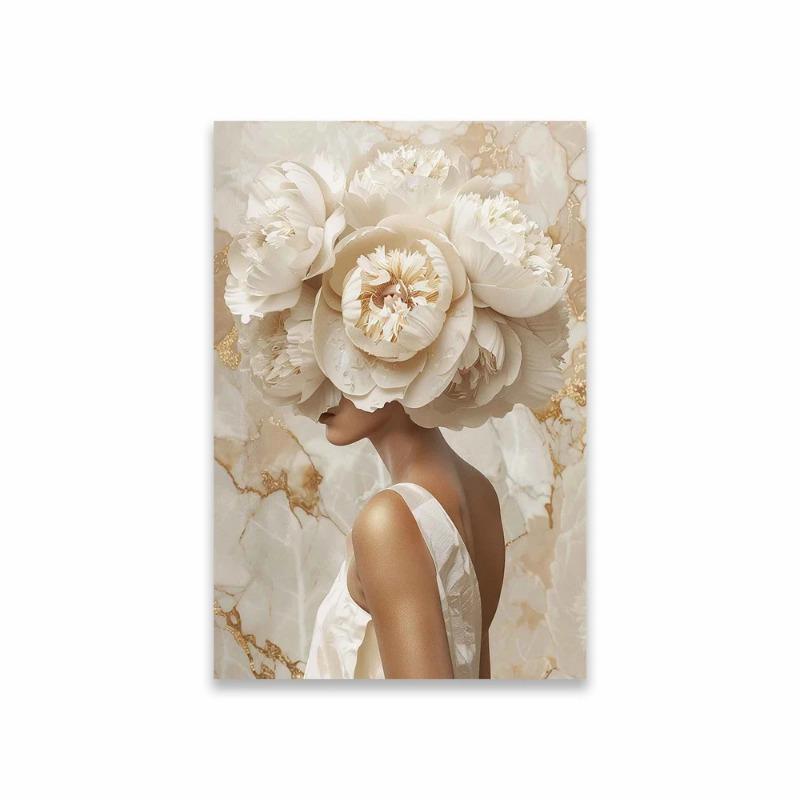 African Woman Canvas Art With Flower Head Poster Floral Head Woman Canvas Painting African American Sexy Woman Prints Bedroom