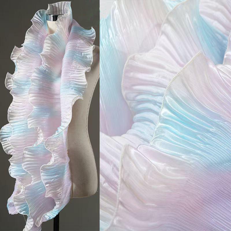 1Yard Dreamy Gradient Mermaid Organza 3D Pleated Lace DIY Dress Ruffle Lace Accessories 15CM Wide
