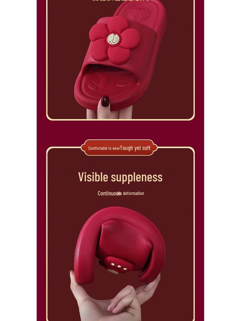 Festive Wine Red Bride Slippers: Luxurious, Comfy Summer Footwear