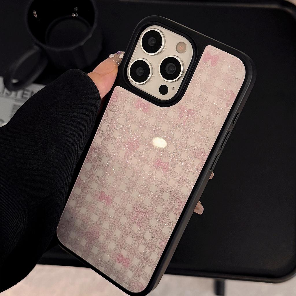 Sabbia Glittata Adatto per Iphone15 Apple 16pro Max Custodia per Telefono Cellulare Ins Glitter Rosa Check Fiocco 13 Dolce 14